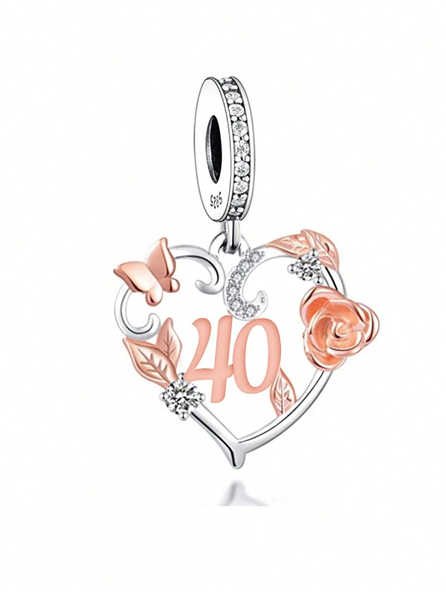 1入組精美925純銀愛心形狀數字,玫瑰,蝴蝶,樹葉形狀DIY首飾吊墜,禮品