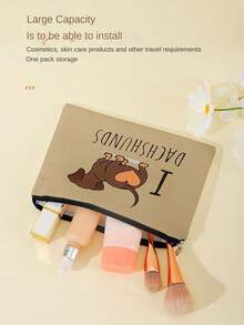 1入組女性背面小狗印花化妝包,具有便攜性、復古風格、多功能儲物袋 - 彩色 - 查看 7