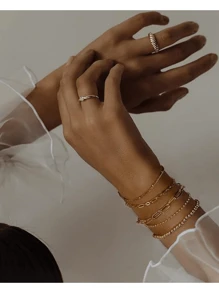 5 pezzi Braccialetto delicato da donna in acciaio inossidabile placcato oro 18K, stile da festa, regalo, adatto per Ognissanti, Natale, gioielleria da donna, braccialetto impilato color oro