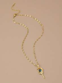 1 pieza Collar de acero inoxidable para mujer con diseño de cielo estrellado, mariposa y luna llena con diamantes - Amarillo Oro - Ver 2