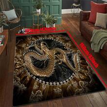 1 件中式復古客廳地毯、龍印花地毯、沙發咖啡桌地毯、家居軟區地毯青少年臥室裝飾墊 - 黑色 - 查看 5