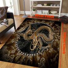 1 件中式復古客廳地毯、龍印花地毯、沙發咖啡桌地毯、家居軟區地毯青少年臥室裝飾墊 - 黑色 - 查看 2