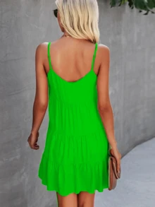 Fashionable Sexy Flounce Dress - Mustard Yellow - View 2