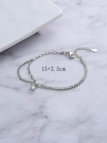 1入水晶魅力女手鍊，幾何形狀鑲嵌鑽石手鍊，時尚女孩派對珠寶 - 銀色 - 查看 8