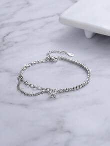 1入水晶魅力女手鍊，幾何形狀鑲嵌鑽石手鍊，時尚女孩派對珠寶 - 銀色 - 查看 4