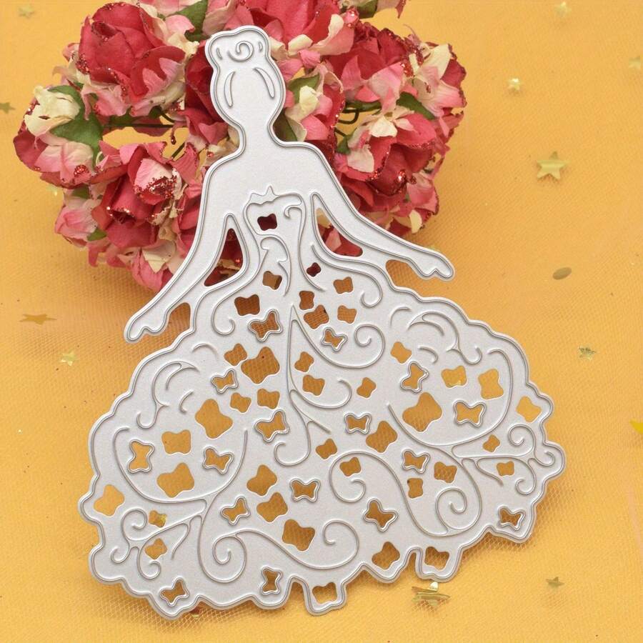 1 件裝新娘金屬切割模具適用於 Diy 剪貼簿相簿生日婚禮卡製作紙質工藝品 - 銀色 - 查看 1