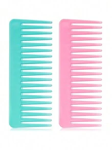2 件裝女式青粉色方形大齒美髮梳適合捲髮乾濕髮無柄順髮梳定型洗髮梳 - 彩色 - 查看 1