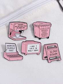 5 件裝創意減速警告標誌琺瑯別針可愛卡通粉紅色翻領徽章裝飾電視咖啡機胸針背包別針 - 粉色 - 查看 5