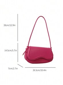 復古女士純色坐墊包,優雅肩袋pu材質,適用於女性日常使用 - 玫紅色 - 查看 3