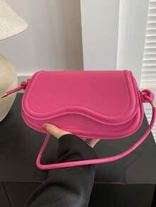 復古女士純色坐墊包,優雅肩袋pu材質,適用於女性日常使用 - 玫紅色 - 查看 2