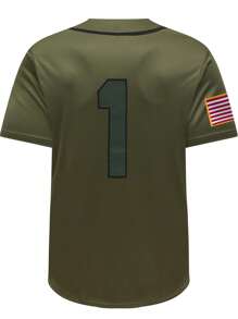 Atonmore 男士1号绿色棒球衫休闲运动衬衫纽扣刺绣训练比赛运动衫