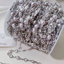 100厘米diy珠寶假珍珠鏈6毫米鑲邊鑽石鏈純銅高保色假珍珠項鍊手鍊頭巾材料 - 金色 - 查看 4