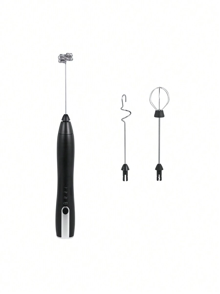 Handheld Milk Frother, Stirrer, Mixer And Wisker For Coffee, Tea, Latte, Cappuccino, And Hot Chocolate Drink Prep And Fast&Easy Foam Creation, USB Re Chargeable, No Batteries Needed, Three Interchangeable Mixing Heads - Black - View 1