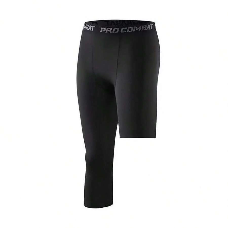 Men's Compression Pants, 3/4 One Leg Compression Capri Tights, Cool Dry Athletic Workout Running Leggings - Black(left Short) - View 1