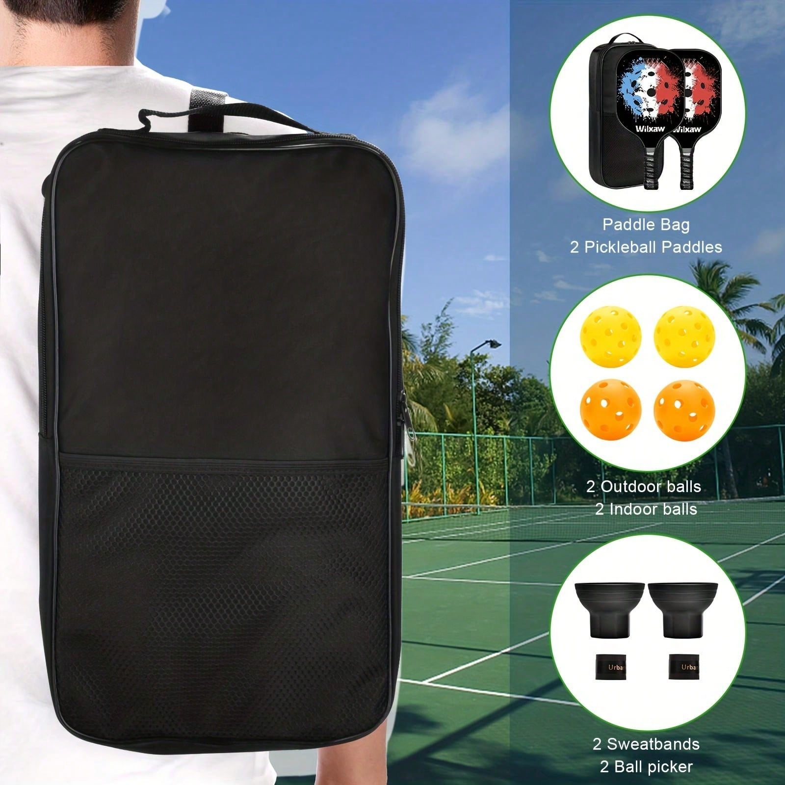 Carbon Fiber Pickleball Paddles Set 2 Paddles, 4 Balls, 2 Grips, 2