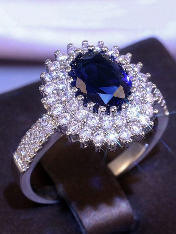 1 Pieza Anillo De Lujo Con Brillantes Rhinestones, Adecuado Para Compromiso, Bodas O Fiestas Decoradas Por Las Novias