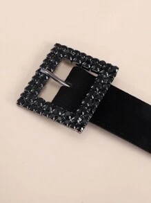 Fashionable Square Black Diamond & Velvet Waist Belt - Black - View 4