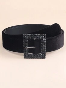 Fashionable Square Black Diamond & Velvet Waist Belt - Black - View 1