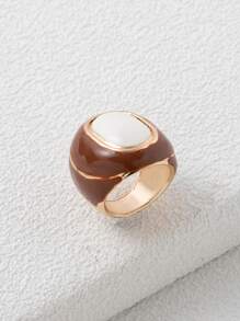 1件復古滴油戒指寬厚圓頂指關節戒指,vintage聚會優雅手工禮物 - 彩色 - 查看 1