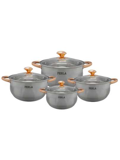 Batería De Cocina Perla Guadalupe Cristal 8 Pzas, De acero inoxidable