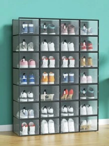 Shoe Box, Large Closet Shoe Storage Container Organizer With Lid, Transparent Plastic Stackable Sneaker Storage Bin, Shoe Rack Alternative - Black - View 1