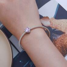 bamoer 1 PC 925 Sterling Silver Pink Flower Beads Retro Rose Beads Love Beads For Women Bracelet And Necklace DIY Fine Valentine's Day Gift Valentines