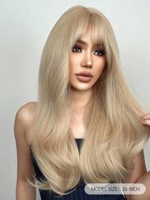 Hair Cube Length 26 Inches Natural Layered Long Curly Hair With Fringe Wig, Designed For Girls Beautiful Wig, Suitable For Women Festival Cosplay Friends Party Daily Wear Halloween Christmas Wig - 金色 - 查看 5
