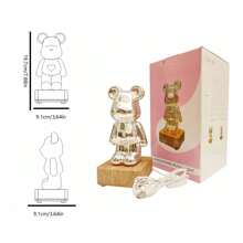 1 件 3d Led 玻璃檯燈附卡通熊和心形浪漫夜燈適用於床頭櫃臥室裝飾,usb 供電 - 彩色 - 查看 6