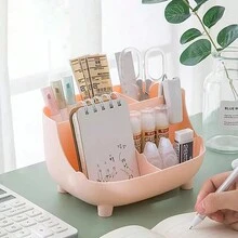 1入組桌面筆筒收納盒,6格多功能收納盒,沙發形狀妝容和護膚品收納盒,可容納大量文具和筆袋,適用於辦公室和學校用品 - 粉色 - 查看 2