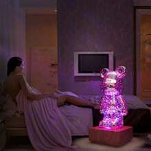 1 件 3d Led 玻璃檯燈附卡通熊和心形浪漫夜燈適用於床頭櫃臥室裝飾,usb 供電 - 彩色 - 查看 3