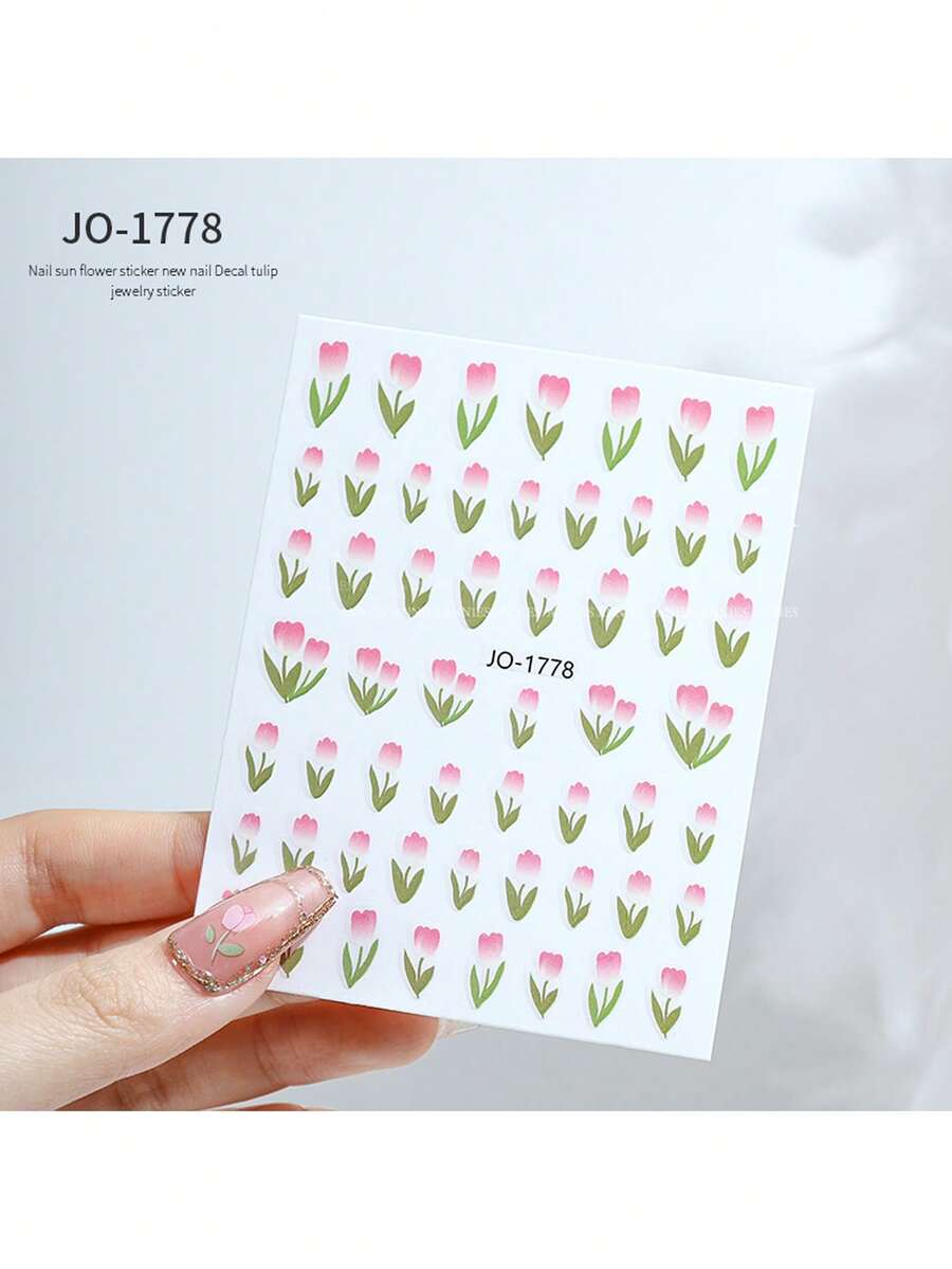 1 件日式美甲貼紙搭配鬱金香浮雕效果與模糊花瓣,秋冬新款設計,僅限美甲 - 彩色 - 查看 1
