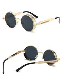 1 件圆形时尚装饰时尚眼镜，男女皆宜，日常佩戴 - 金色 - 查看 2