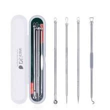 Kit Acne Extrator Removedor Cravo Espinha - 4 Peças Estojo - Prata - Visão 1