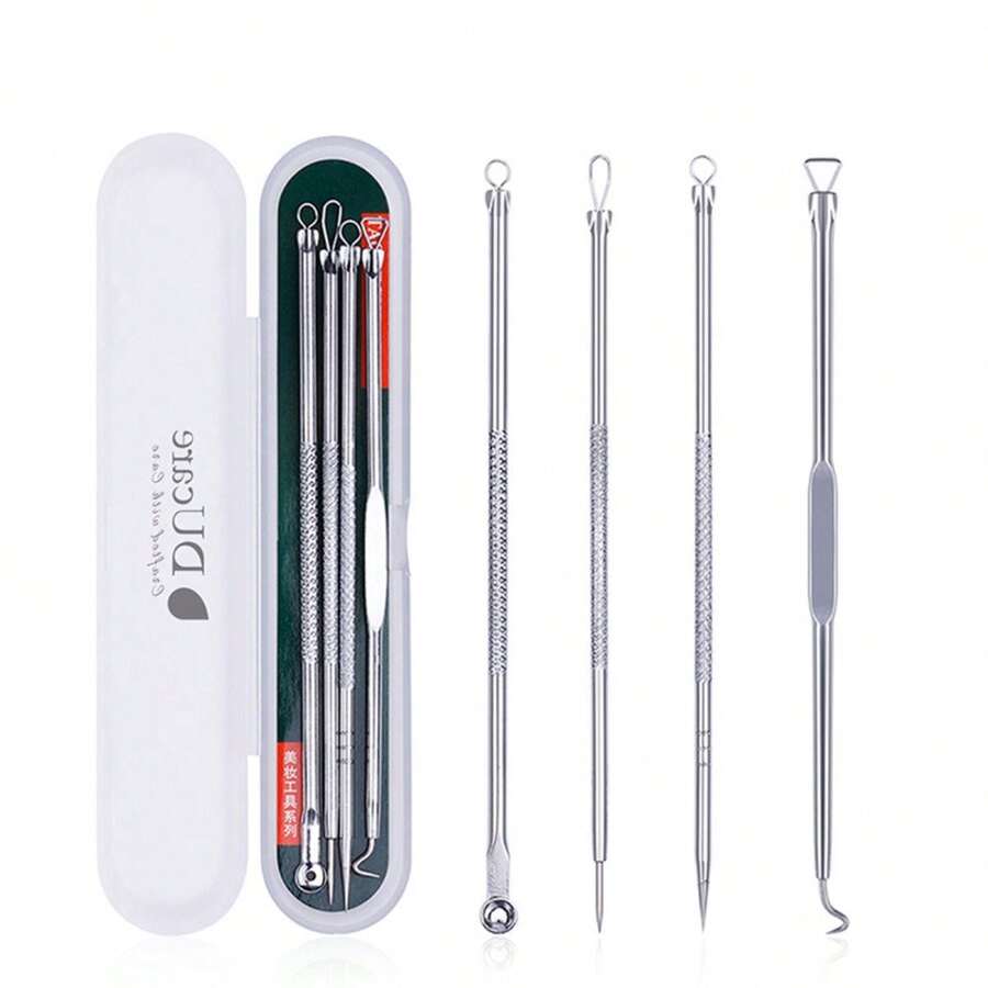Kit Acne Extrator Removedor Cravo Espinha - 4 Peças Estojo - Prata - Visão 1