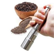 手動金屬胡椒研磨機/鹽磨機和研磨機,便攜式拇指推動鋁製外殼,不銹鋼芯 - 銀色 - 查看 3