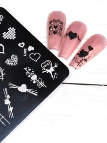 1個愛心圖案凝膠護甲設計指甲藝術印章,用於慢乾指甲油,心形線條圖案指甲印章板,適用於美甲沙龍 - 銀色 - 查看 5