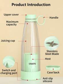 CRASTS Portable Blender Household Multifunctional Mini Fruit Juicer Usb Rechargeable Juice Extractor Fs-C225, Suitable For Home Use And Travel - Mint Green - View 4
