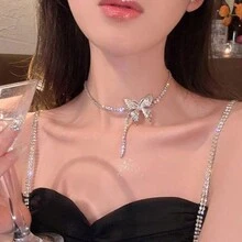 1 件女士閃亮水鑽蝴蝶吊墜項鍊,奢華時尚鎖骨鍊頸鍊項鍊 - 銀色 - 查看 1