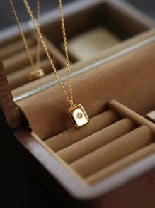 A Đẹp Của phụ nữ Hàng ngày/Tiệc Cao-kết thúc Phụ kiện trang sức Mạ vàng 24K Hình vuông S925 Bạc nguyên chất Dây chuyền - dây chuyền vàng vuông - Xem 1