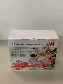 Juego de ollas y sartenes antiadherentes, utensilios de cocina, sartén, regalos para amigos y familiares, 13 PIEZAS - Rosa - Ver 9