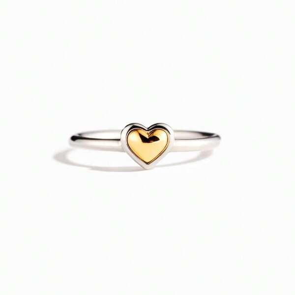 1pc S925 Sterling Silver Double Heart Two Tone Ring For Women, Minimalist & Elegant European Style Silver Finger Ring For Daily Wear Valentines