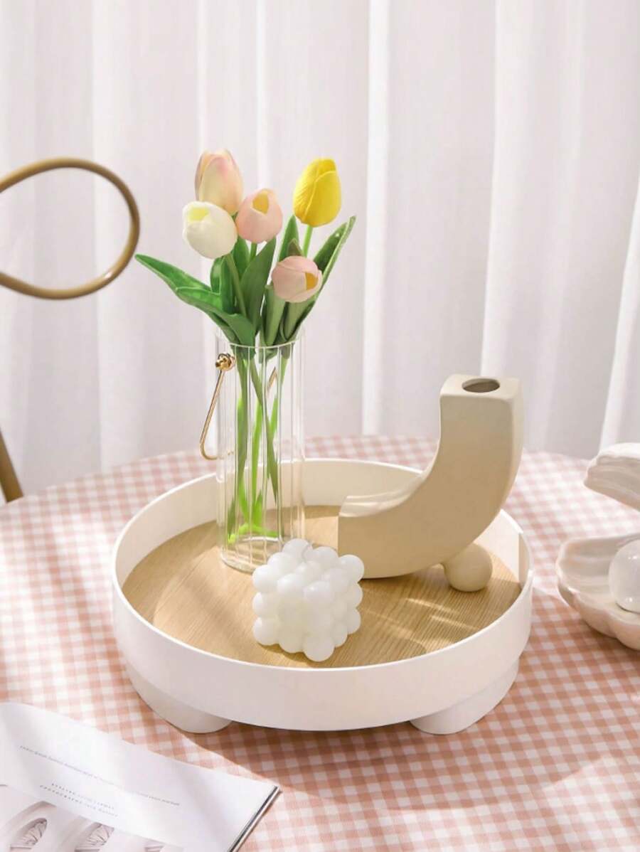 WHICHLIFE 1pc PP Tray, Modern Wood Grain Pattern Kitchen Serving Tray For Kitchen - White - View 1