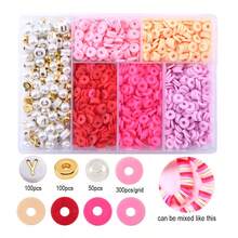 1 盒 6 毫米聚合物黏土珠套件扁平圓形間隔珠套件帶字母珠珍珠手鍊項鍊製作珠寶 Diy 製作套件生日聖誕派對禮物 - 彩色 - 查看 11