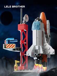 1set Miniature Model Space Rocket Building Blocks Toy Set , City Manned Aerospace Rocket Creative Building Blocks Suit , Suitable For Kids Assembling Building Toys And Educational Toys Room Decoration Christmas Gifts Color Block Color Blocks ,Building Bricks ,Kids Decoration Room ,Kids Space - Orange - View 4