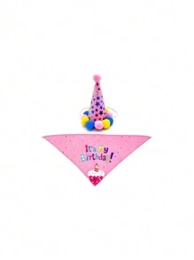 1 Set Pet Birthday Hat And Scarf, Cat & Dog Birthday Party Supplies, Pet Party Bow Tie, Suitable For Cat & Dog Birthday Party Decorations - Pink - View 3