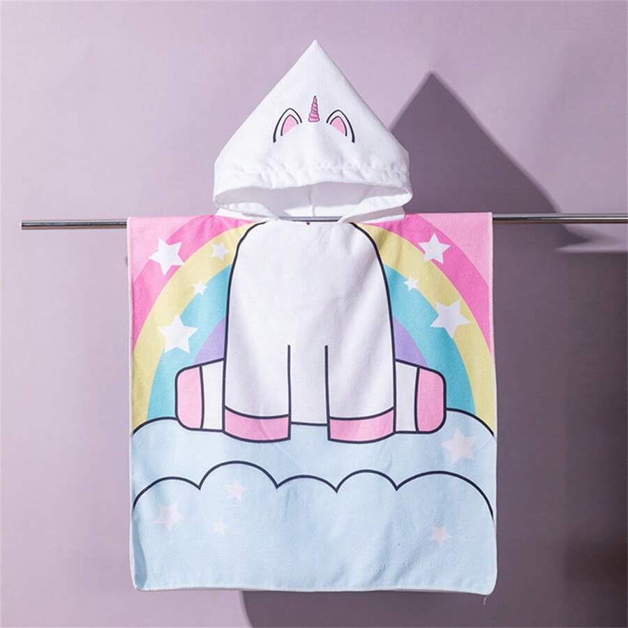1 Khăn Tắm Có Mũ In Sợi Siêu Mịn, Khăn Tắm Trẻ Em Đi Biển, Khăn Khô Nhanh, Áo Choàng Hoạt Hình - Mô hình kỳ lân - Xem 1