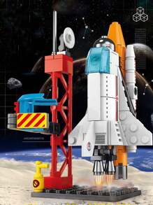 1set Miniature Model Space Rocket Building Blocks Toy Set , City Manned Aerospace Rocket Creative Building Blocks Suit , Suitable For Kids Assembling Building Toys And Educational Toys Room Decoration Christmas Gifts Color Block Color Blocks ,Building Bricks ,Kids Decoration Room ,Kids Space - Orange - View 3