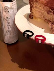 天鵝絨蝴蝶結戒指非常適合情人節禮物 - 玫紅色 - 查看 3