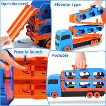 壓鑄運輸卡車玩具套裝|多軌變形彈射卡車摺疊兒童玩具車|合金車道競賽收納容器玩具|兒童生日、聖誕、感恩節禮物 - 藍色 - 查看 6