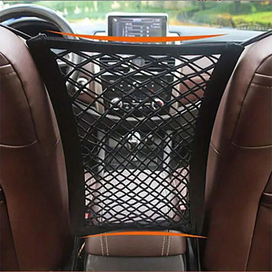 Car Seat Middle Storage Net Pocket Car Barrier Net Elastic Children's Isolation Net Storage Net Seat Back Storage Bag - Black - View 1